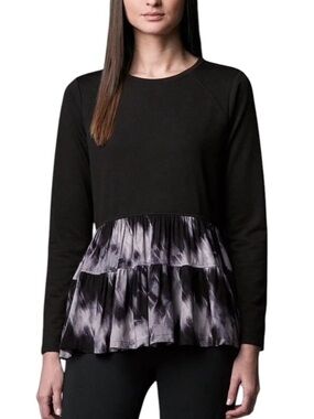 Simply Vera Women's Black Peplum Long-Sleeve Top with Tie-Dye Ruffle XXL